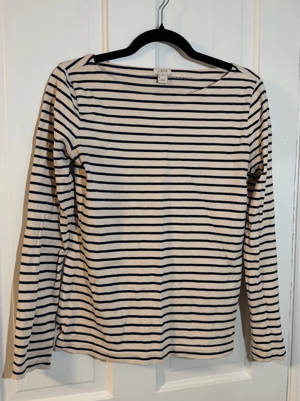 J. Crew Navy & Cream Striped Boatneck Top